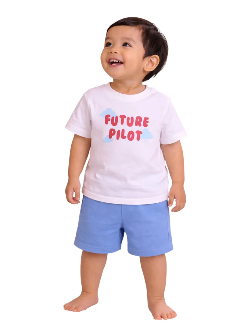 فكتور اند جين Boys Cartoon Print Cotton T-Shirt & Shorts Set – Summer Daywear